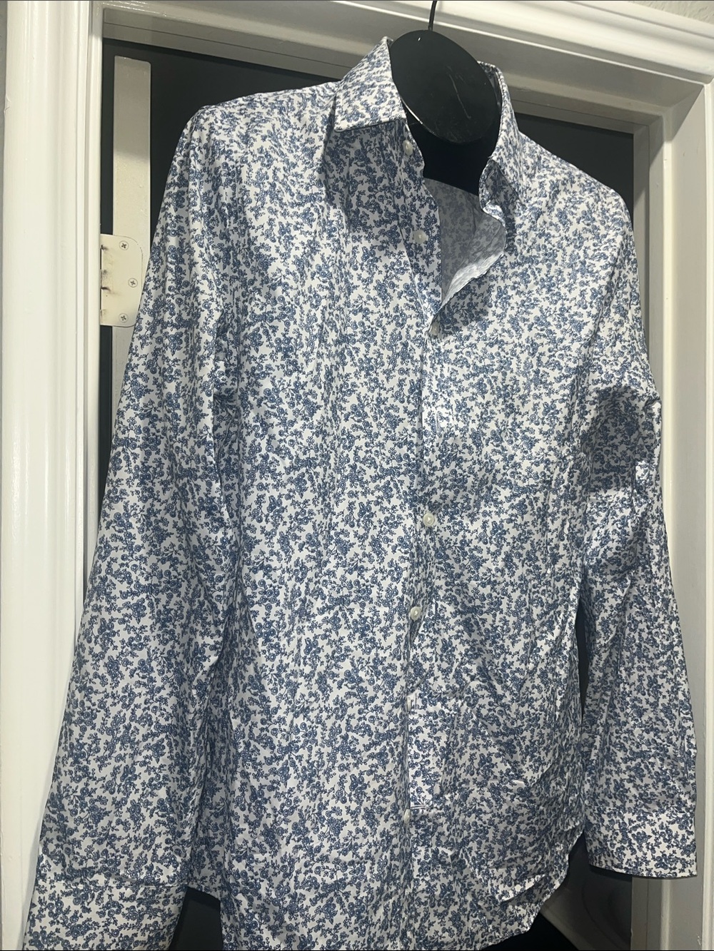 Men's White and Blue Floral Button-Up Shirt (Shoes sold separately) Express Pant